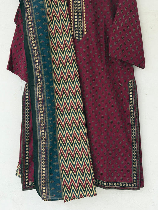 Bin Saeed Khaadar Maroon Teal Chevron 3 Piece Stitched Suit