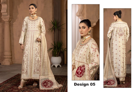 Cream Embroidered 3-Piece Suit – Premium Silk | Yahyas