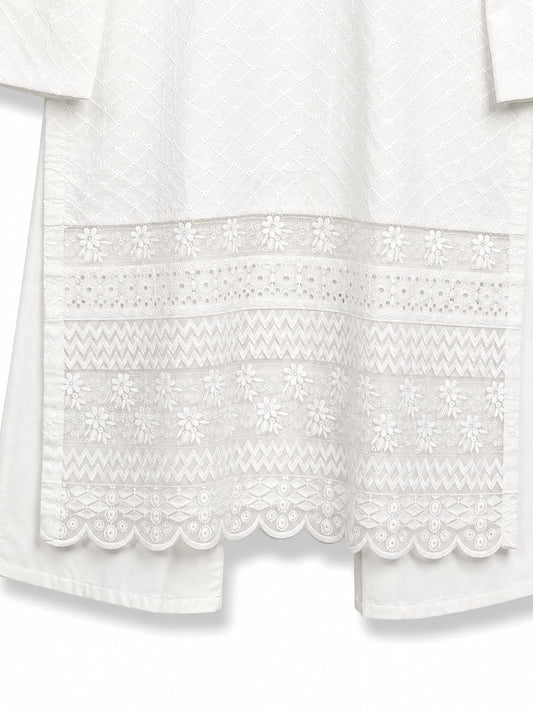 White Chikankari 2-Piece Suit | Green Tassels | 14 August Collection