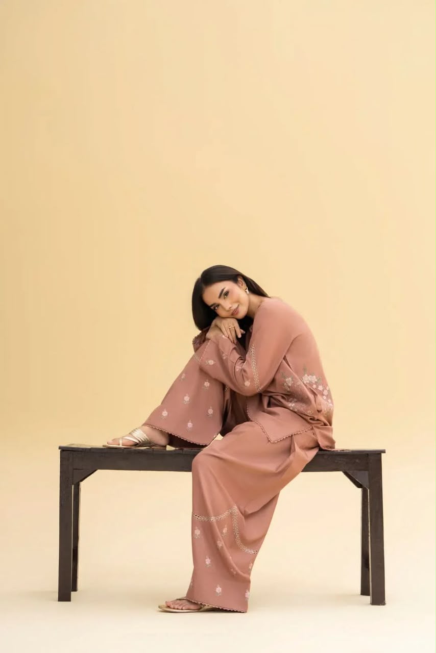 “Elegant festive-ready women’s luxury dress with embroidery and pastel tones — Everyday Luxe by Yahya’s Shop.”