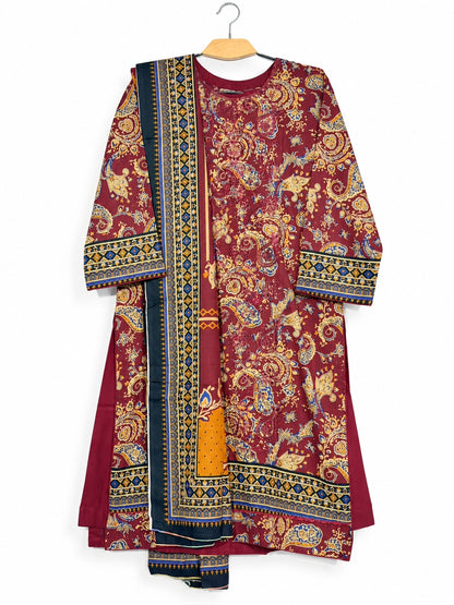 Maroon and navy Dhanak 3-piece suit - full view