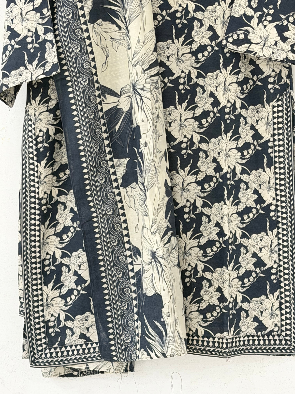 Bin Saeed Khaadar Black Ivory Floral 3 Piece Stitched Suit