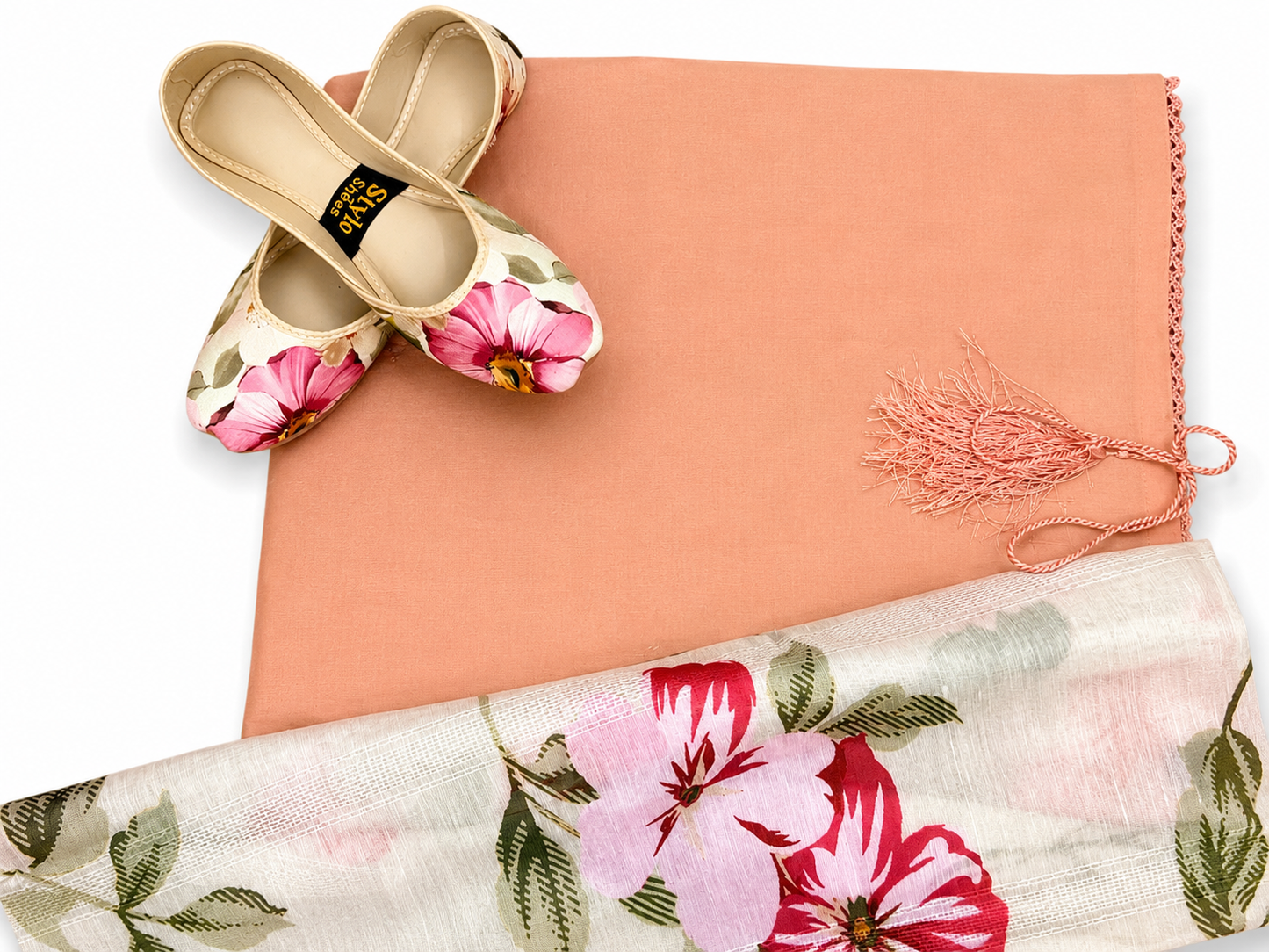 Yahyas Blush Peach 4-Piece Set with Free Khussa