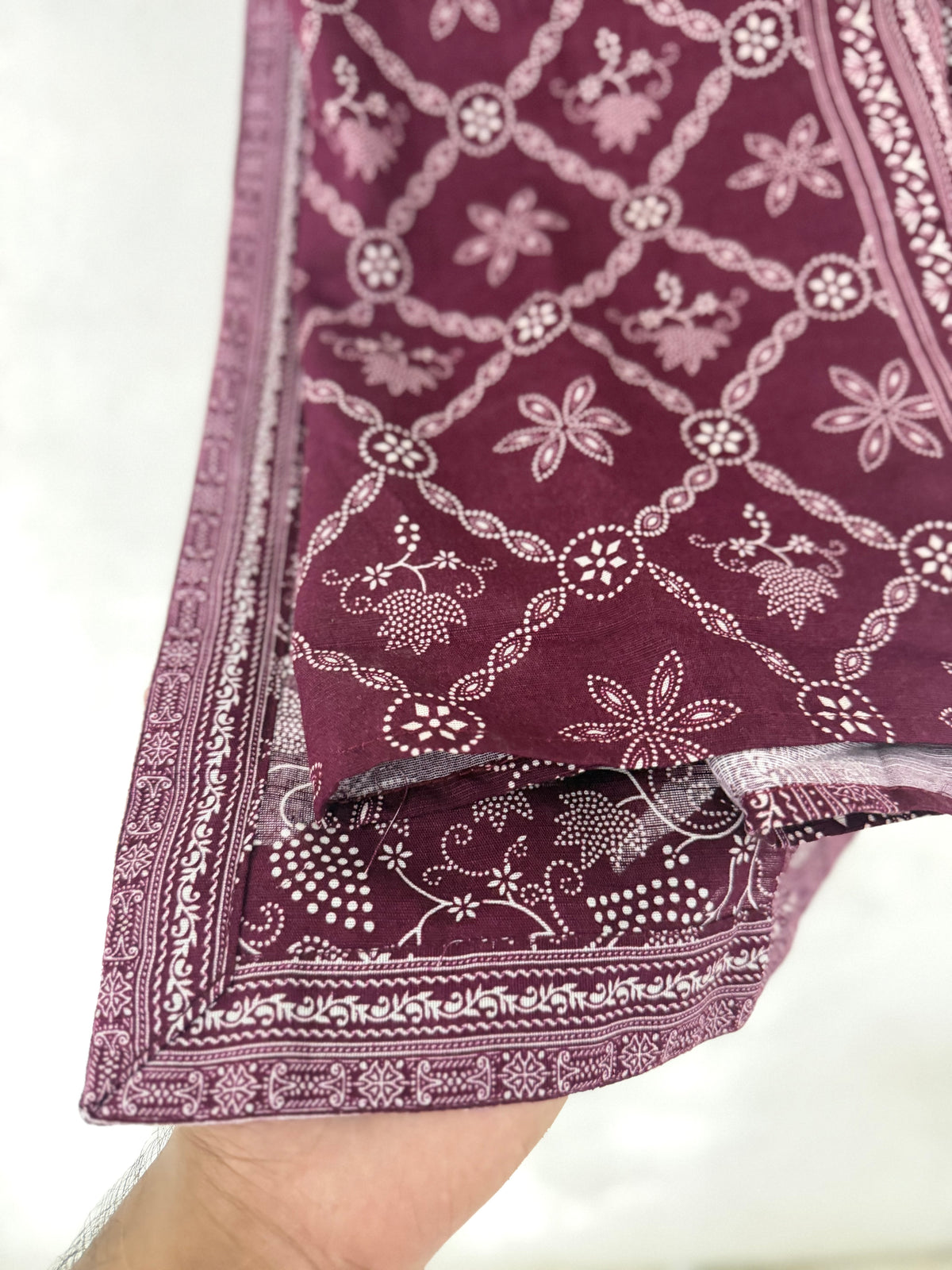 Bin Saeed Khaadar Burgundy Floral 3 Piece Stitched Suit