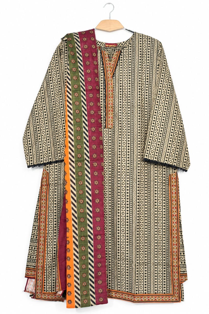 Bin Saeed Khaadar printed stitched suit front view