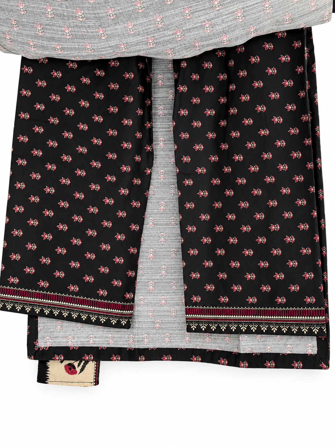 Black and grey floral Khaddar suit - trouser fabric detail