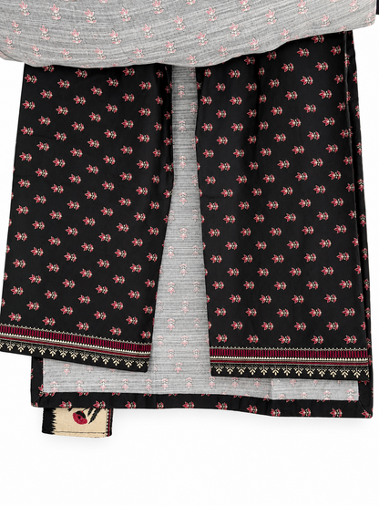 Black and grey floral Khaddar suit - trouser fabric detail