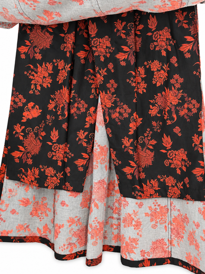 Black & Red Floral Mid-Season Cotton Lawn Long Maxi 3-Piece Suit