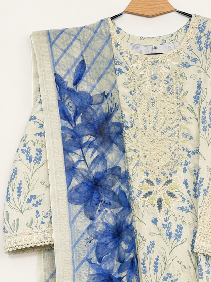 Zarmeen | 3 Piece Cotrie Embroidered Long Kurta Suit with Patch Work & Digital Printed Dupatta