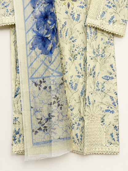 Zarmeen | 3 Piece Cotrie Embroidered Long Kurta Suit with Patch Work & Digital Printed Dupatta