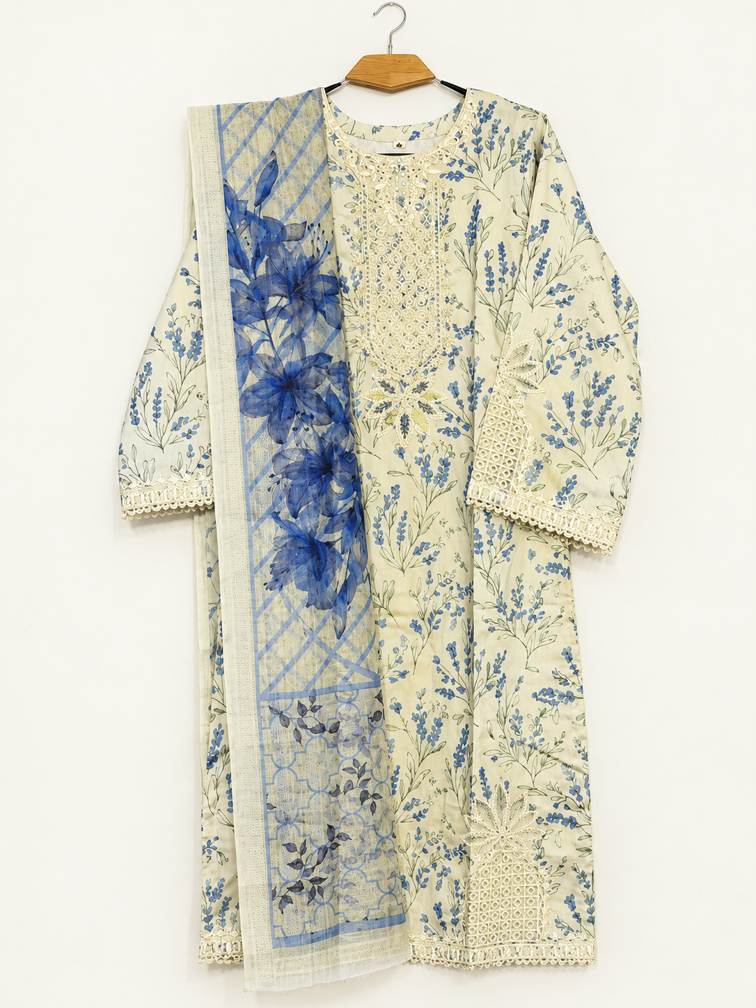 Zarmeen | 3 Piece Cotrie Embroidered Long Kurta Suit with Patch Work & Digital Printed Dupatta