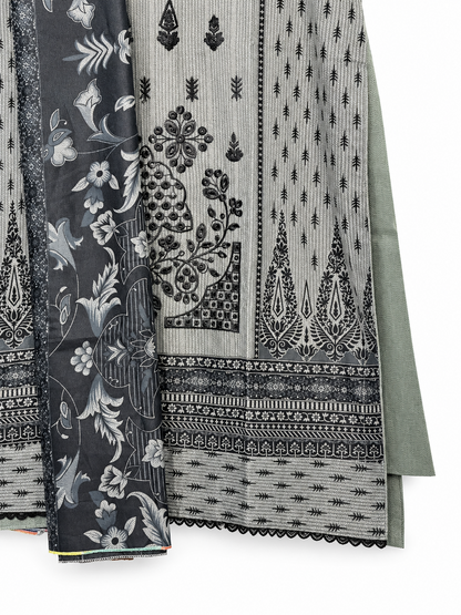 Bin Saeed grey and charcoal floral print and border detail