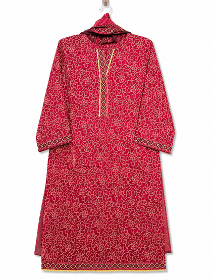 Yahyas Hot Mahroon Bandhani 3-Piece Suit | Premium Summer Collection
