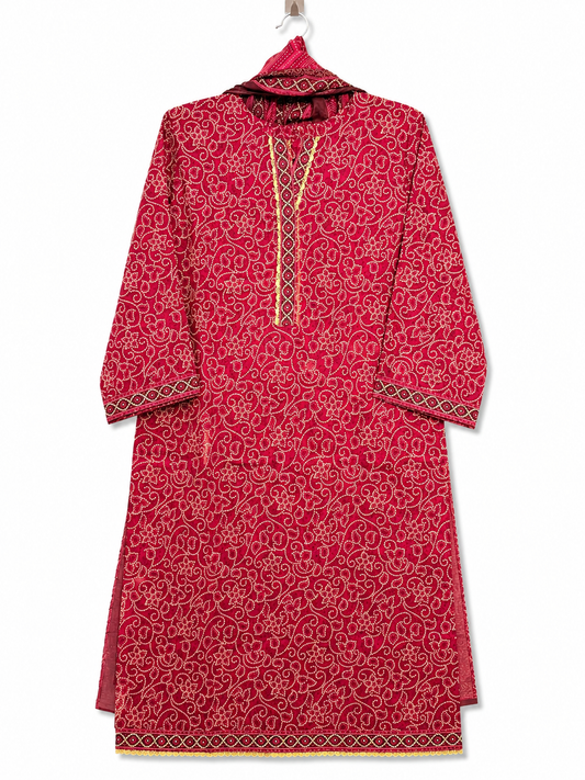 Yahyas Hot Mahroon Bandhani 3-Piece Suit | Premium Summer Collection