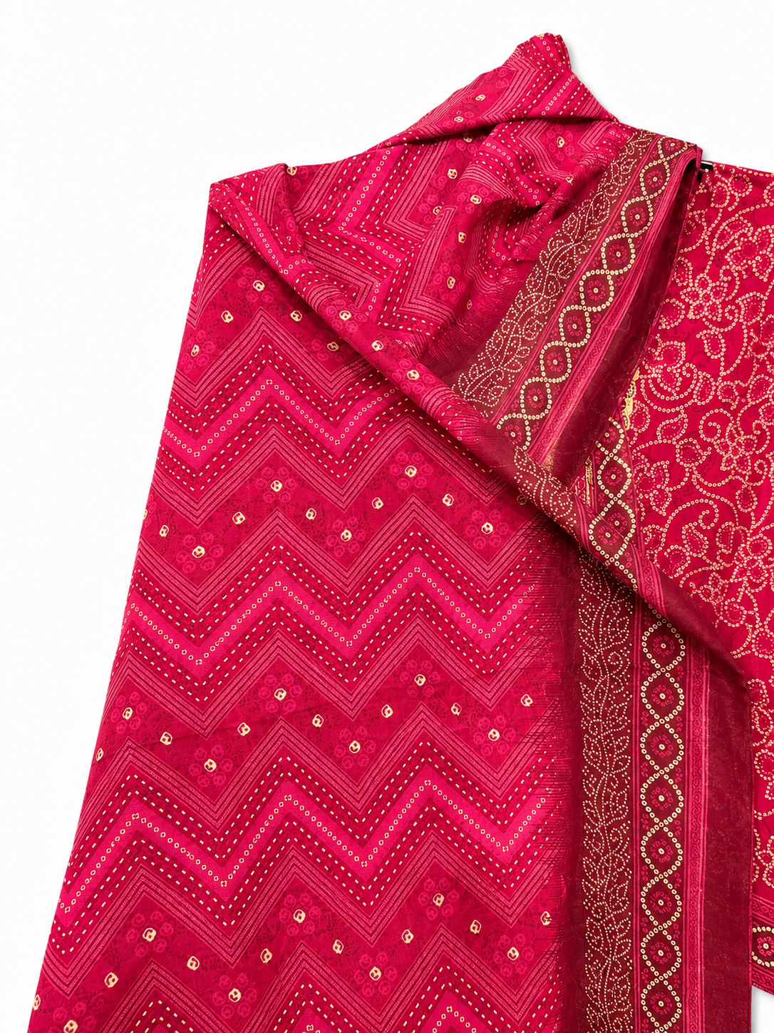 Yahyas Hot Mahroon Bandhani 3-Piece Suit | Premium Summer Collection