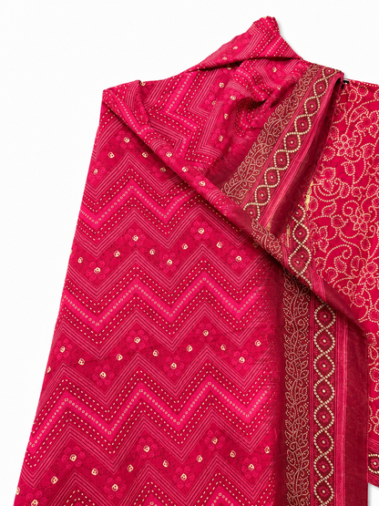Yahyas Hot Mahroon Bandhani 3-Piece Suit | Premium Summer Collection