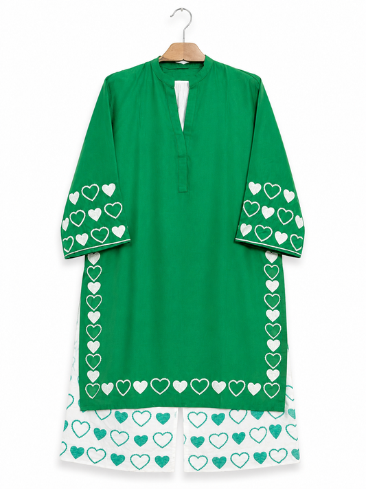 Azadi Special – Green Heart Embroidery 2-Piece Cotton Suit | 14 August Collection