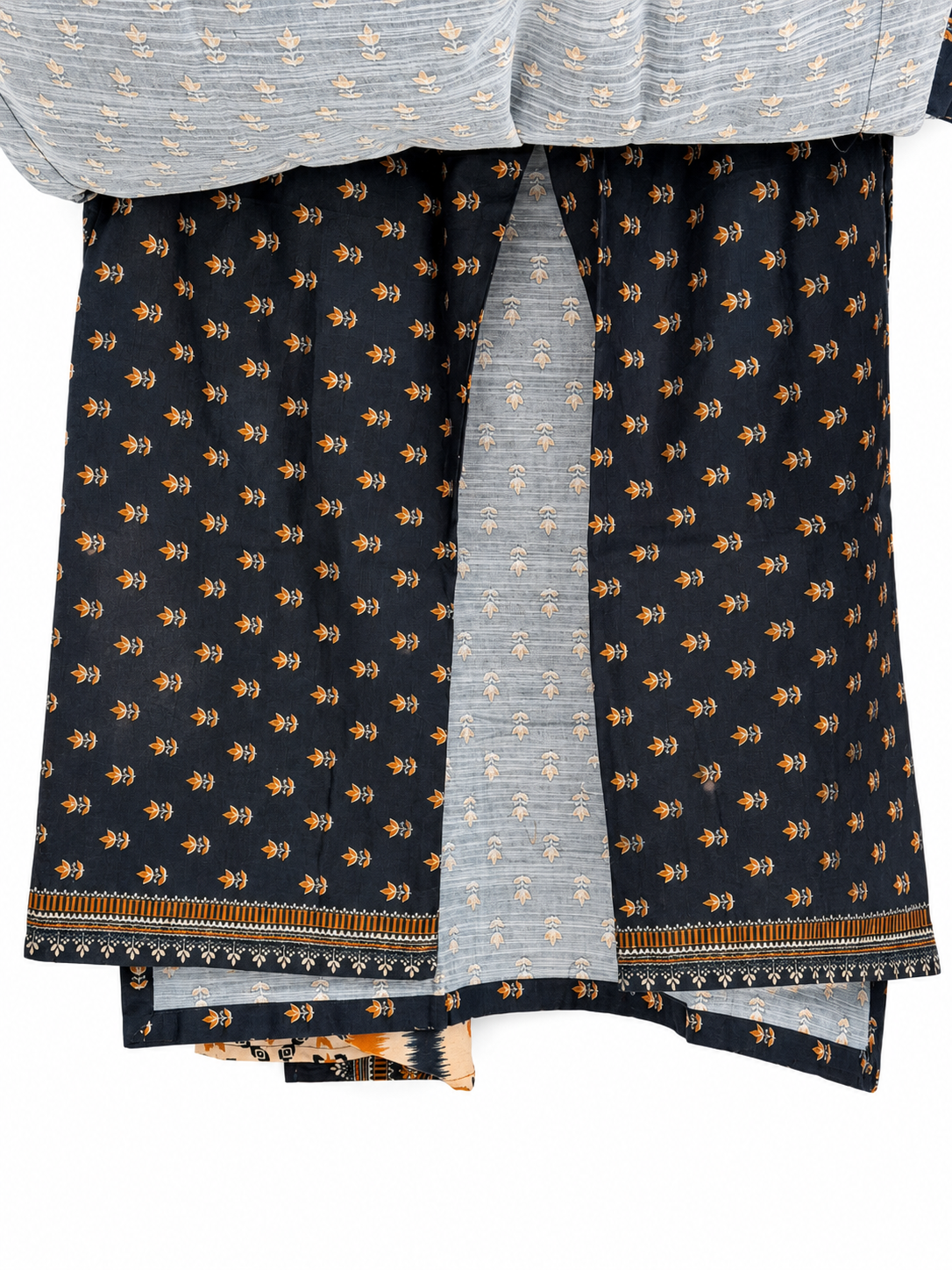Navy mustard suit back and fabric detail