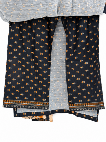 Navy mustard suit back and fabric detail