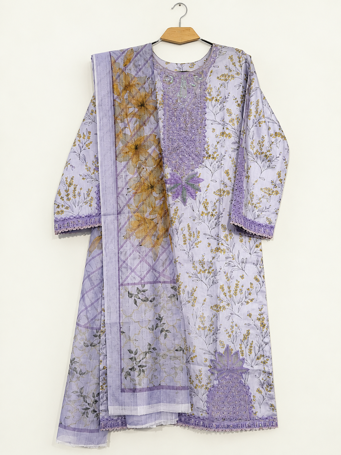 Zarmeen | 3 Piece Cotrie Embroidered Long Kurta Suit with Patch Work & Digital Printed Dupatta