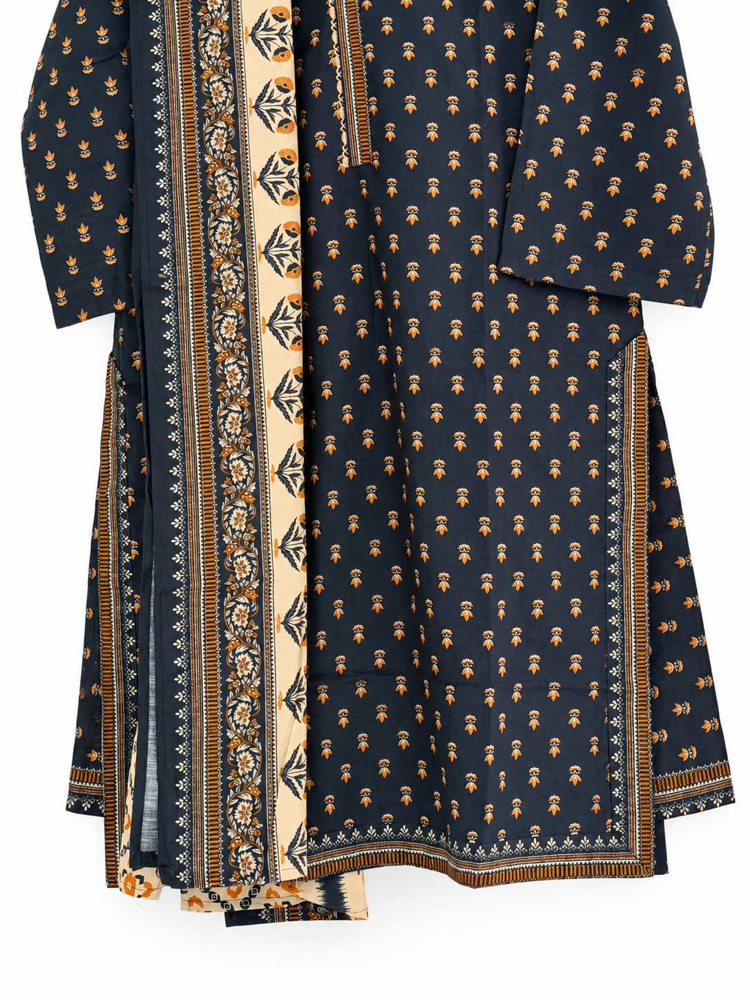 Navy mustard suit border detail