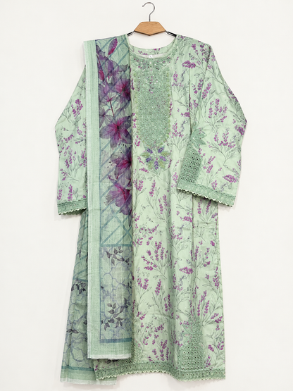 Zarmeen | 3 Piece Cotrie Embroidered Long Kurta Suit with Patch Work & Digital Printed Dupatta