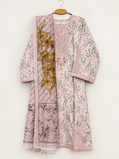 Zarmeen | 3 Piece Cotrie Embroidered Long Kurta Suit with Patch Work & Digital Printed Dupatta