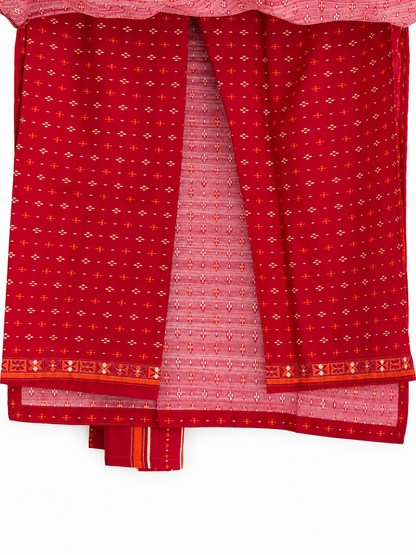 Reverse fabric and border detail of red Bin Saeed printed suit