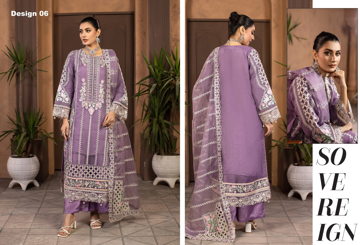 Lavender Luxury Embroidered 3-Piece Women's Suit – Festive & Formal Wear | Yahyas