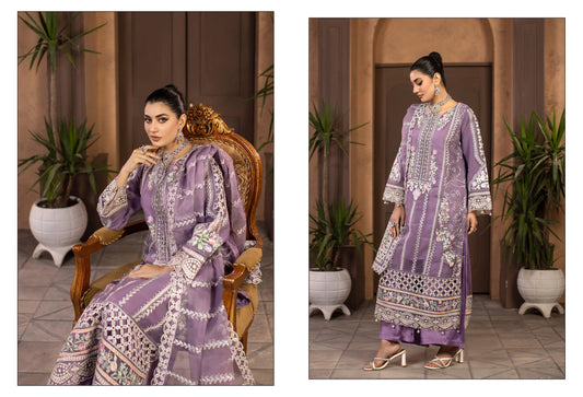 Lavender Luxury Embroidered 3-Piece Women's Suit – Festive & Formal Wear | Yahyas