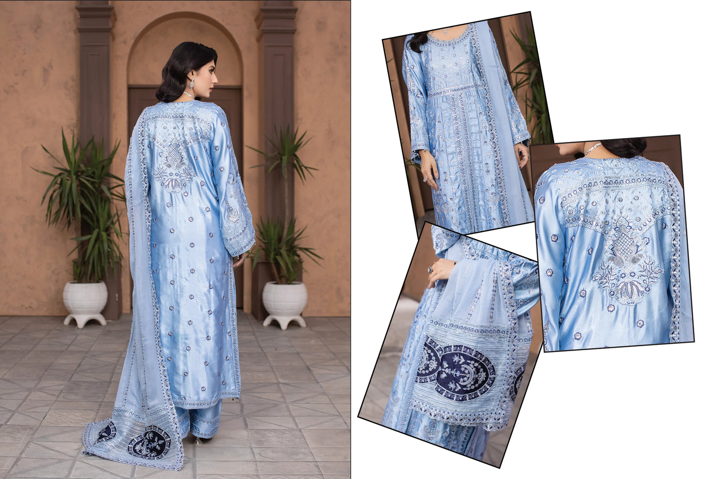 Cream Embroidered 3-Piece Suit – Premium Silk | Yahyas