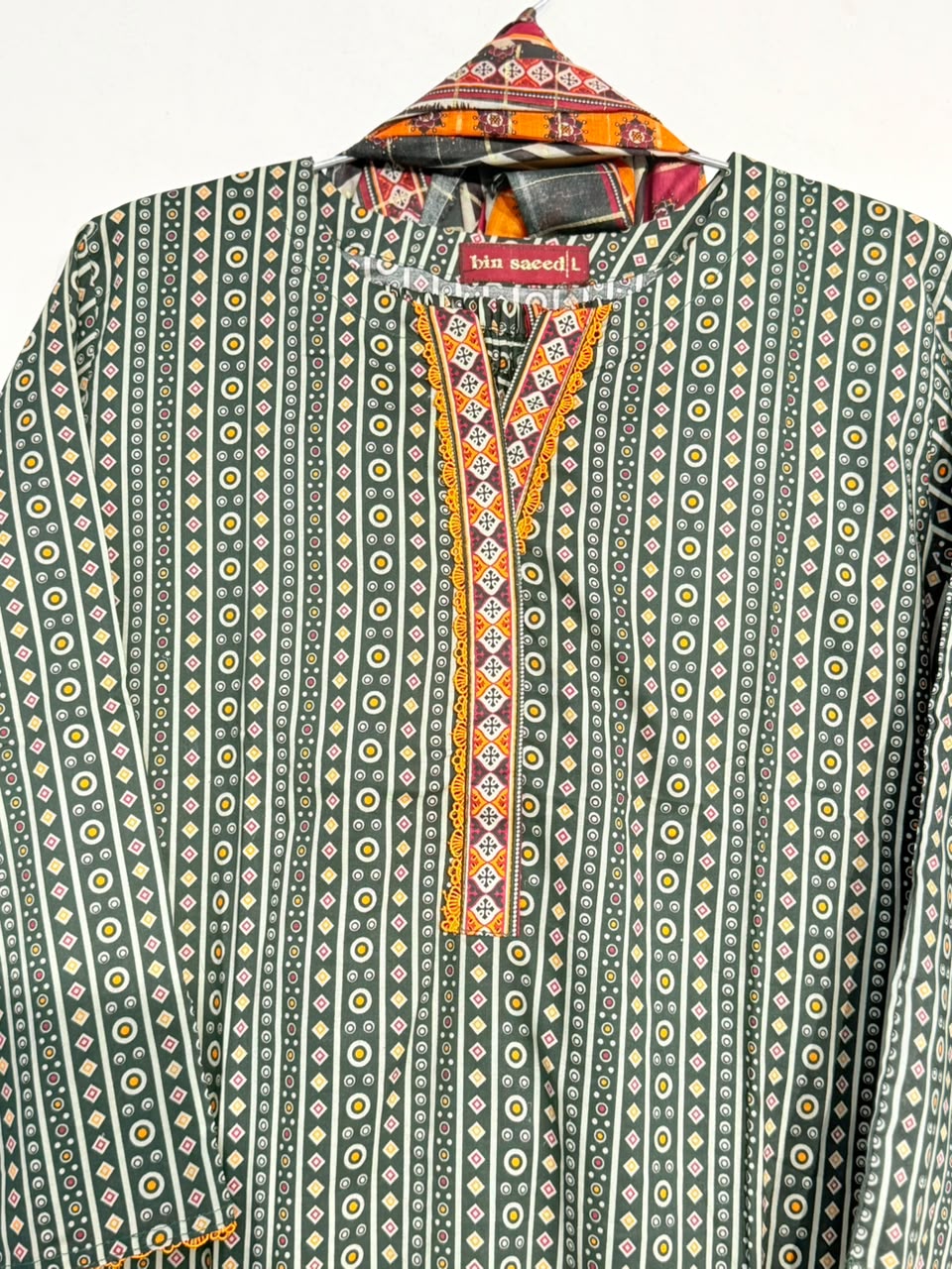 Printed 3-Piece Suit – Dark Green Ajrak | Yahyas