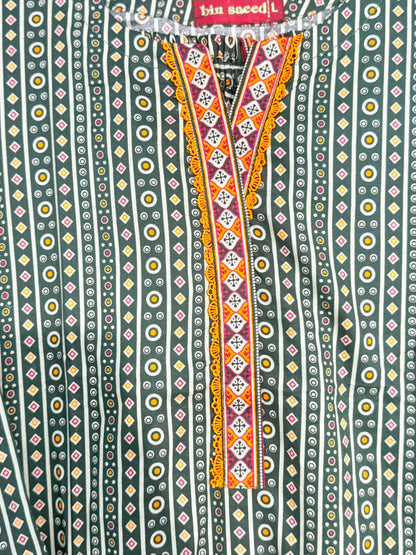 Printed 3-Piece Suit – Dark Green Ajrak | Yahyas