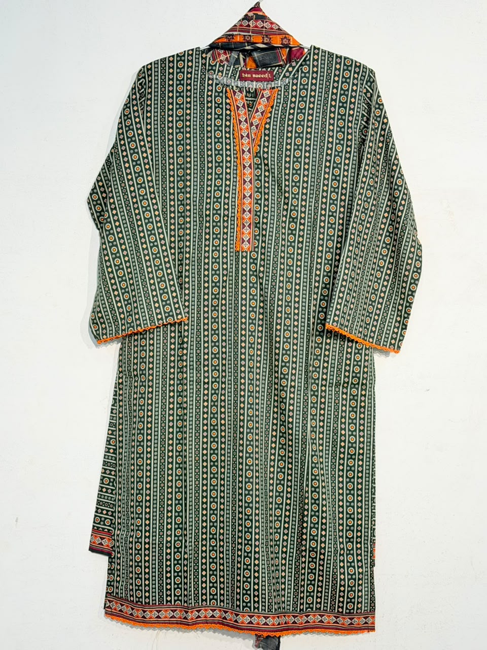 Printed 3-Piece Suit – Dark Green Ajrak | Yahyas