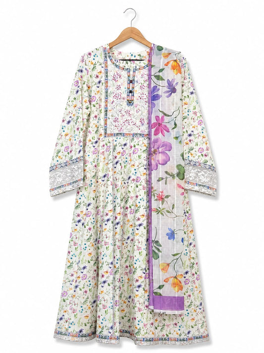 Ivory Bloom Premium Full Season Lawn 3 Piece Frock