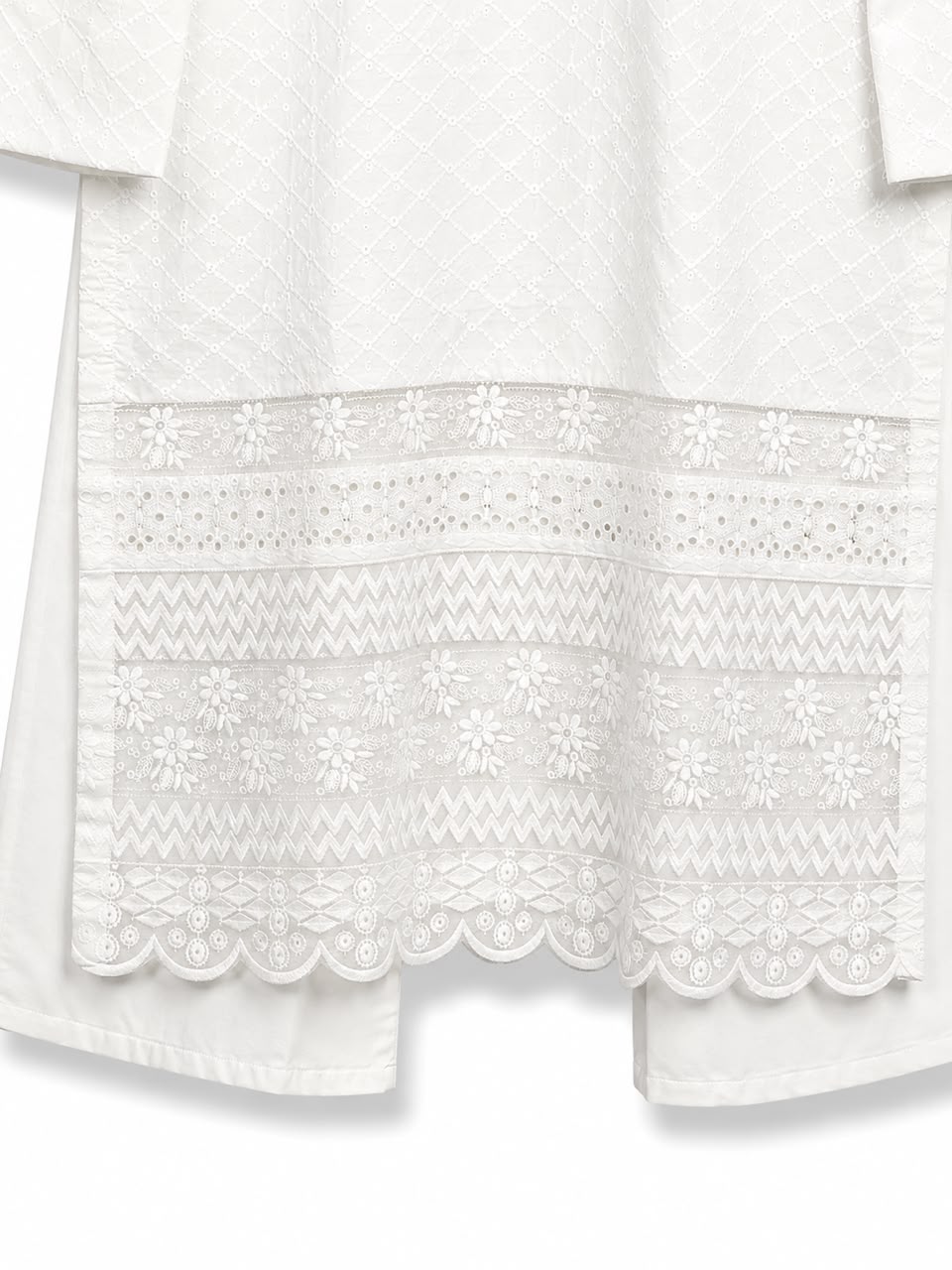 White Chikankari 2-Piece Suit | Flowwer Green Tassles.