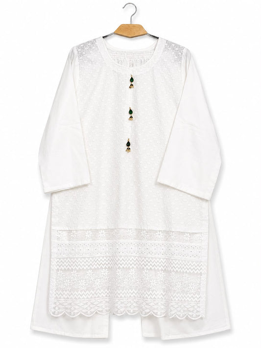 White Chikankari 2-Piece Stitched Suit | 14 August Collection