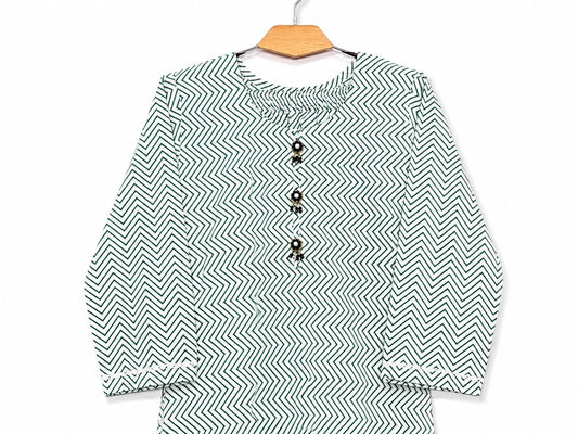 Yahyas Green & White Chevron 2-Piece Lawn Suit