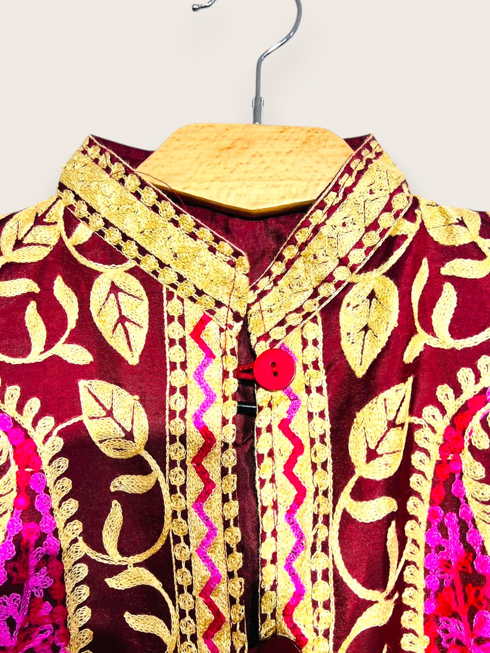 Brown Embroidered Single Shirt – Classic Design | Yahyas