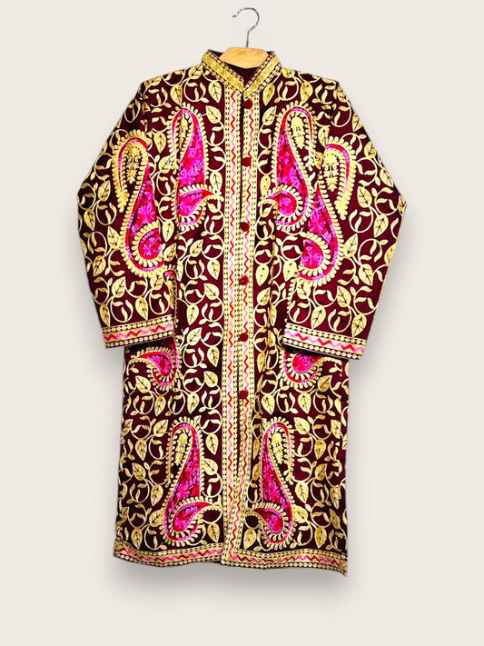 Brown Embroidered Single Shirt – Classic Design | Yahyas