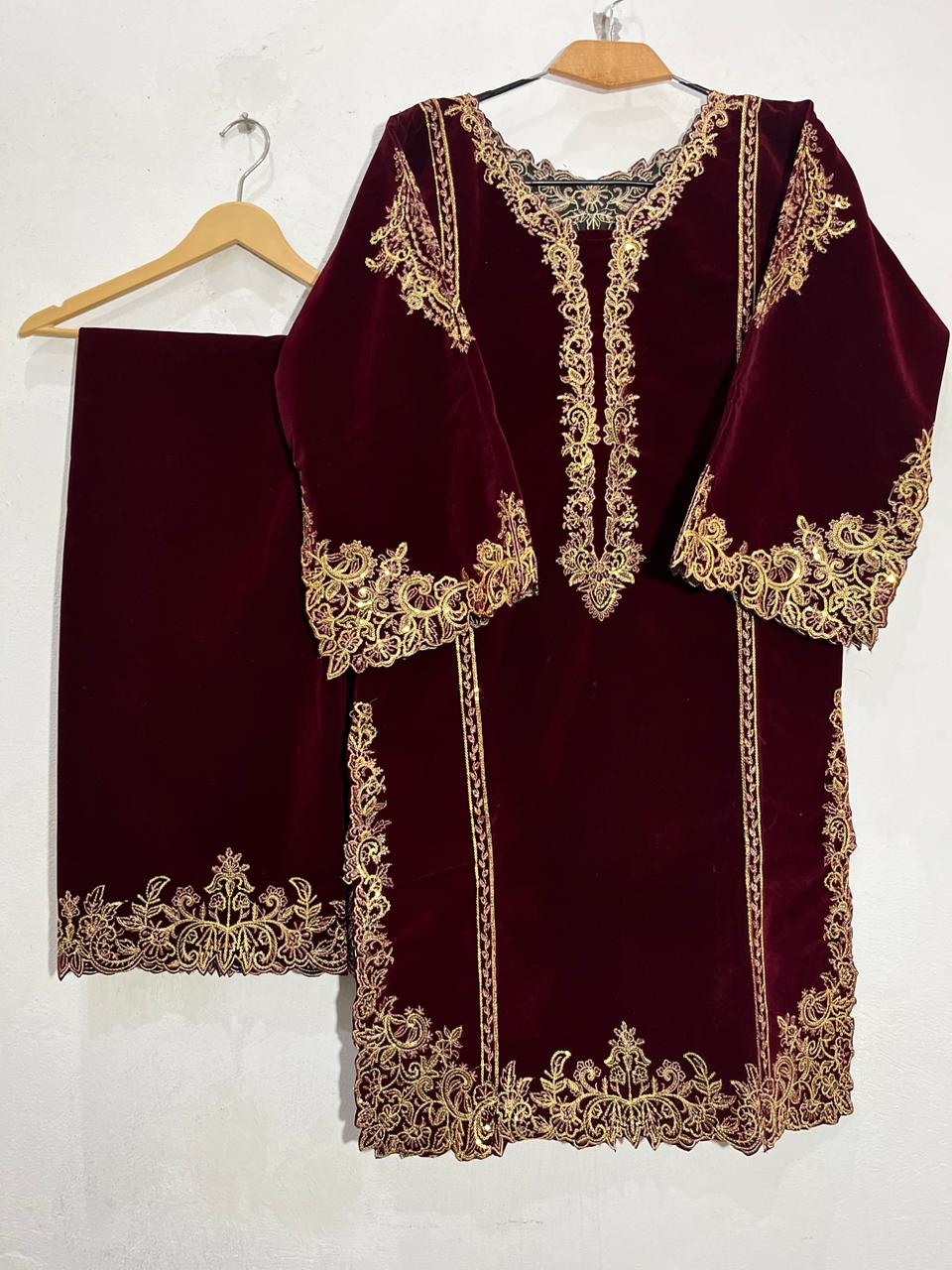Luxury Velvet Embroidered Suit – Champion 2 Quality | 2 Piece Premium Winter Dress for Women
