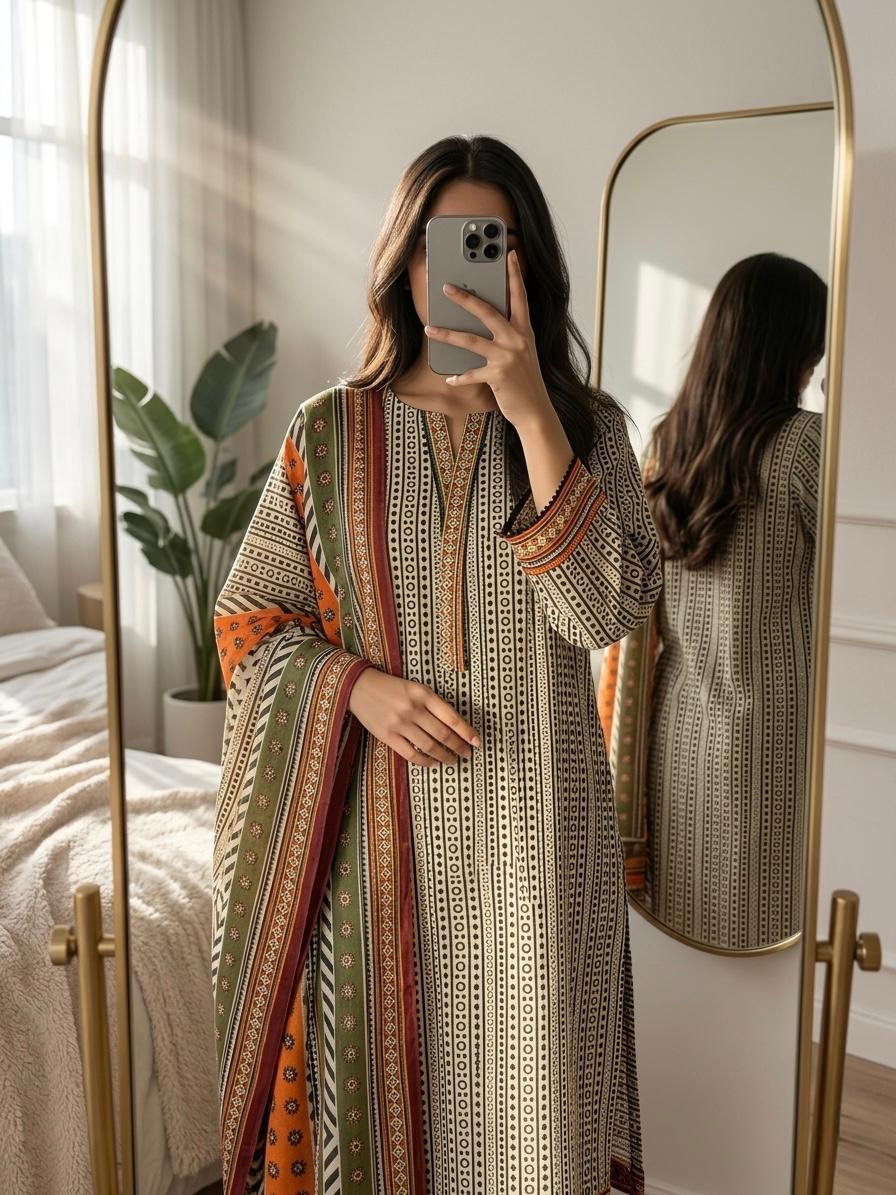Yahyas Lightweight Lawn Suit | Casual Geometric Print | Comfortable 3-Piece | Summer Wear | Everyday Dress