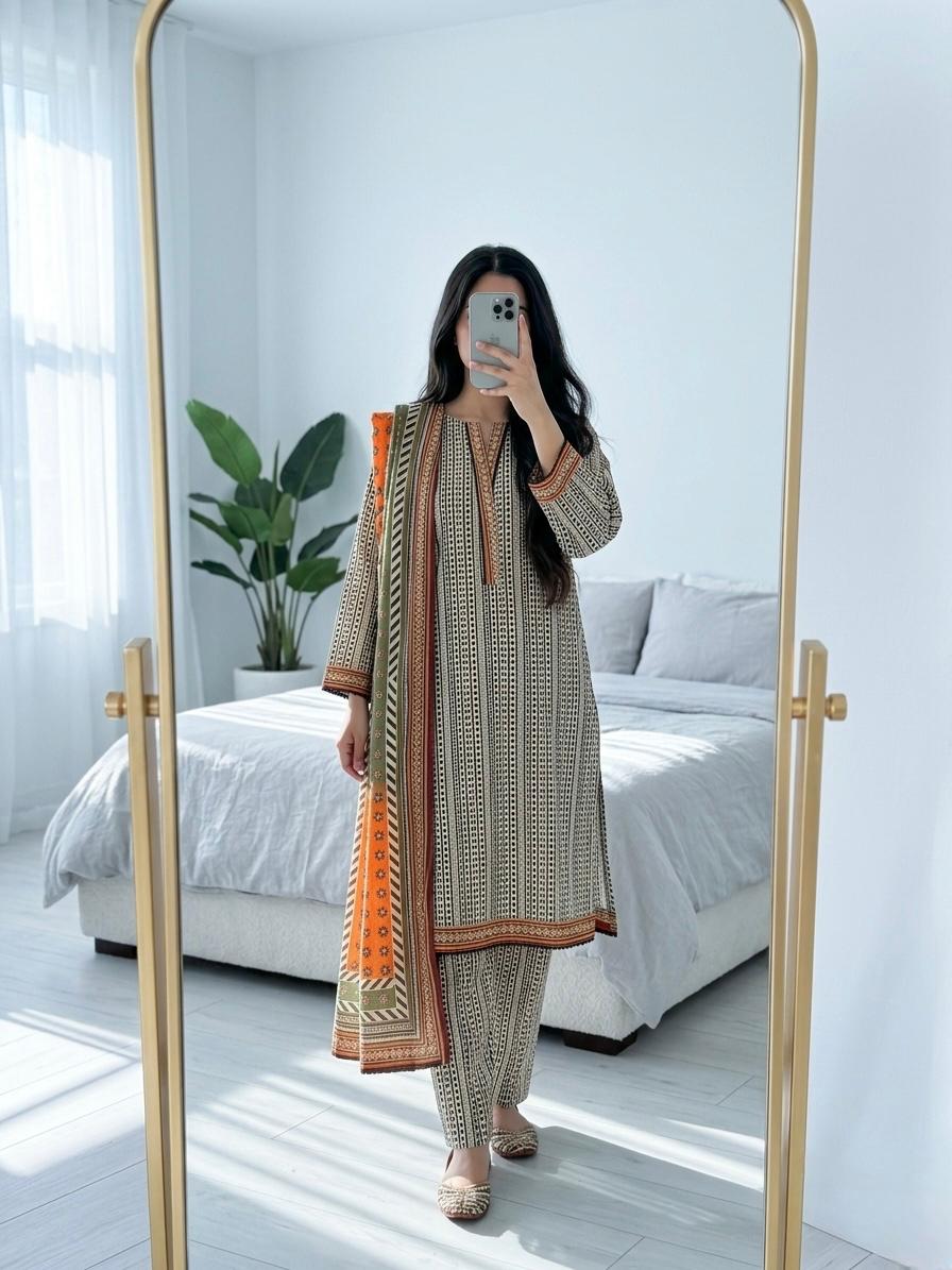 Yahyas Lightweight Lawn Suit | Casual Geometric Print | Comfortable 3-Piece | Summer Wear | Everyday Dress