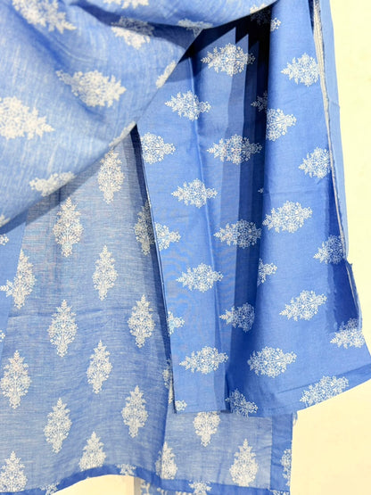 Printed 3-Piece Suit – Steel Blue Booti | Yahyas