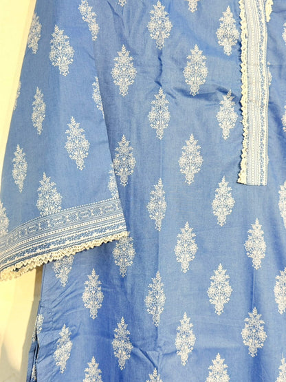 Printed 3-Piece Suit – Steel Blue Booti | Yahyas