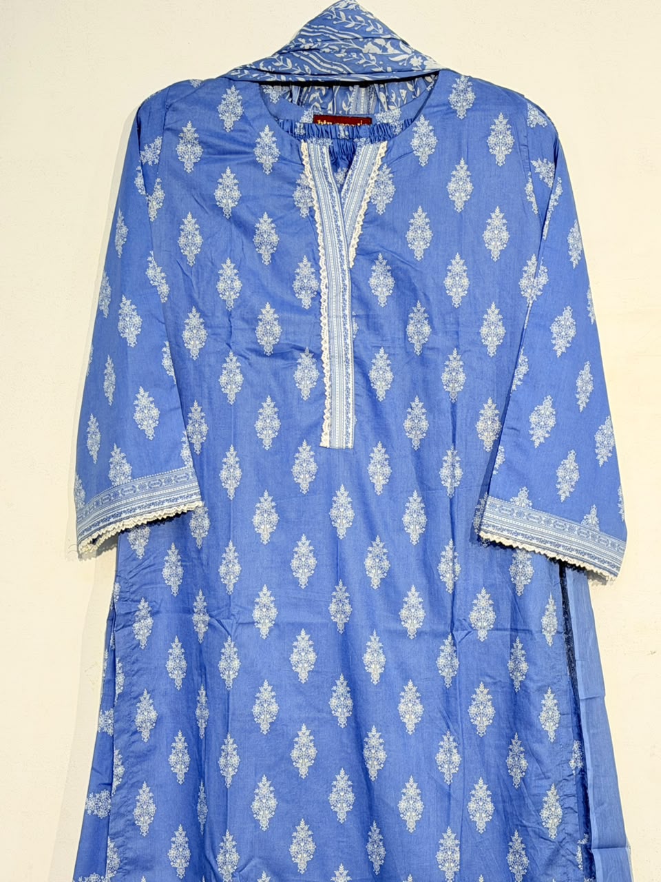 Printed 3-Piece Suit – Steel Blue Booti | Yahyas