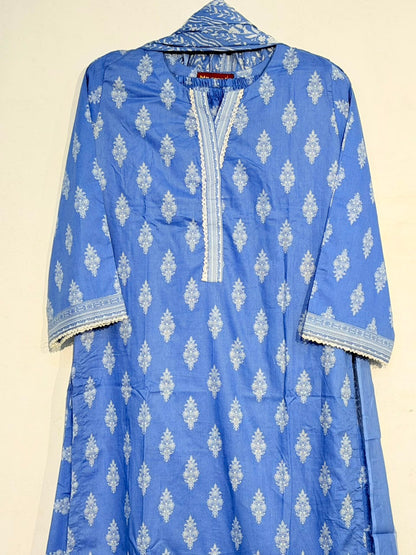 Printed 3-Piece Suit – Steel Blue Booti | Yahyas