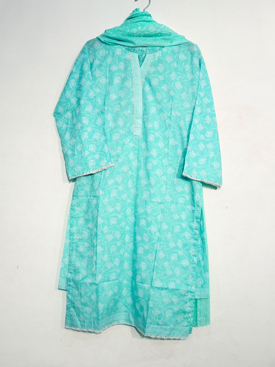 Mint green floral lawn 3-piece suit full view