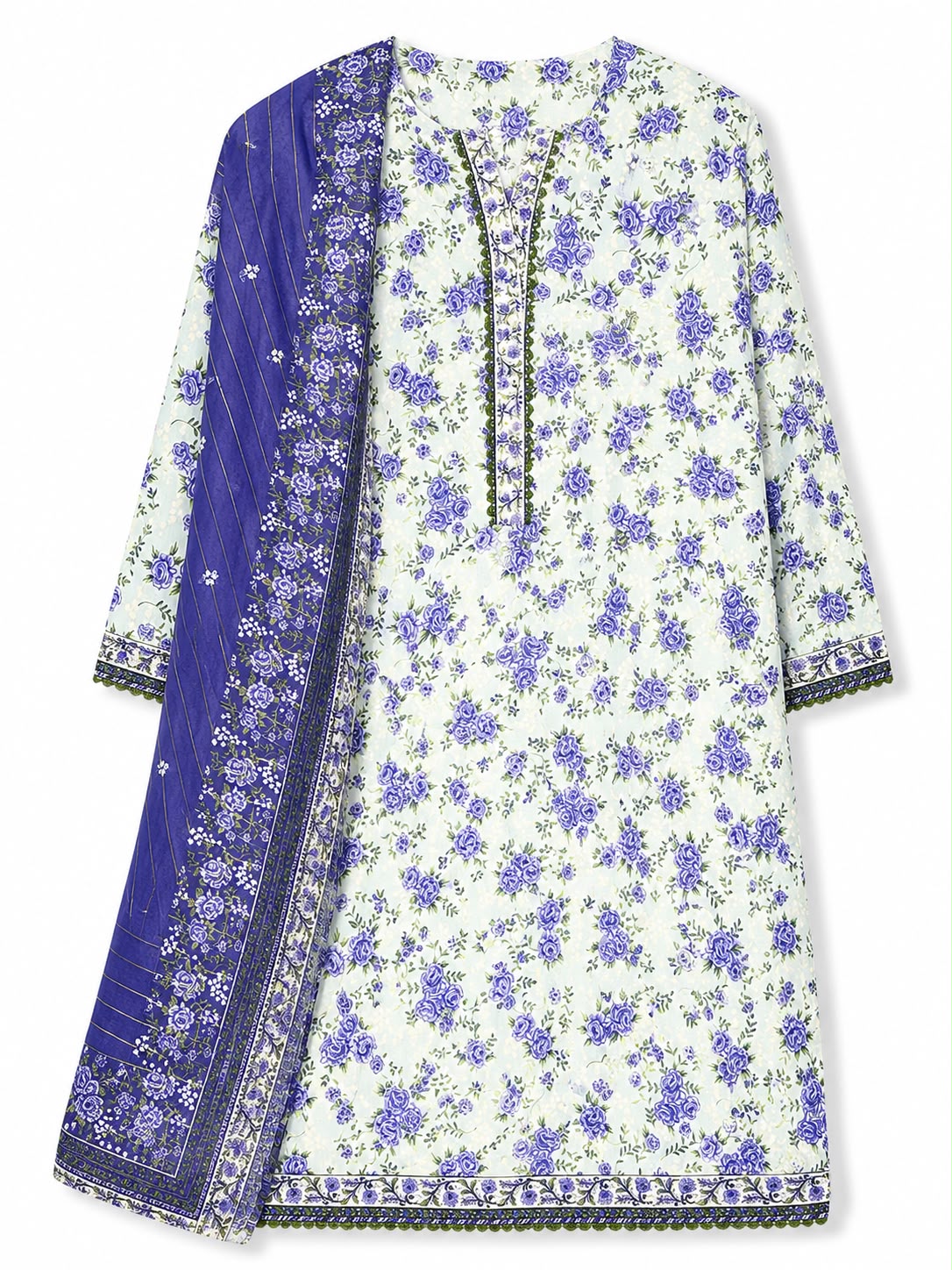 Yahyas Ice Blue & Purple Rose Lawn 3-Piece Suit | Summer Collection