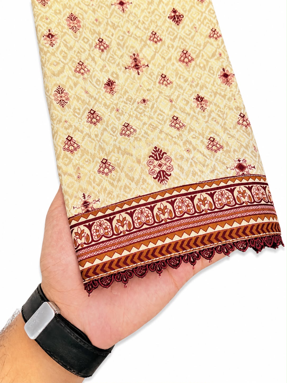 Yahyas Cream & Maroon Lawn 3-Piece Suit | Summer Collection